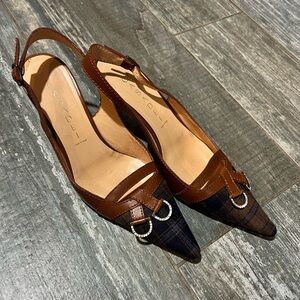 CASADEI Plaid Print Slingback Kitten Heels Italian Made Very Rare Style